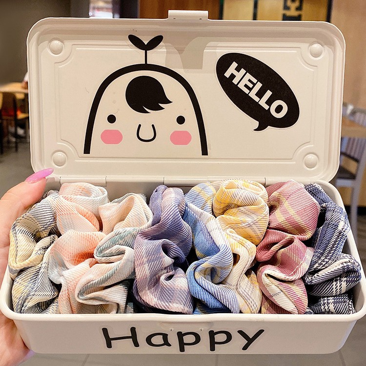 Scrunchies / Dây Cột Tóc Họa Tiết Caro Nhiều Màu Xinh Xắn Phong Cách Hàn Quốc