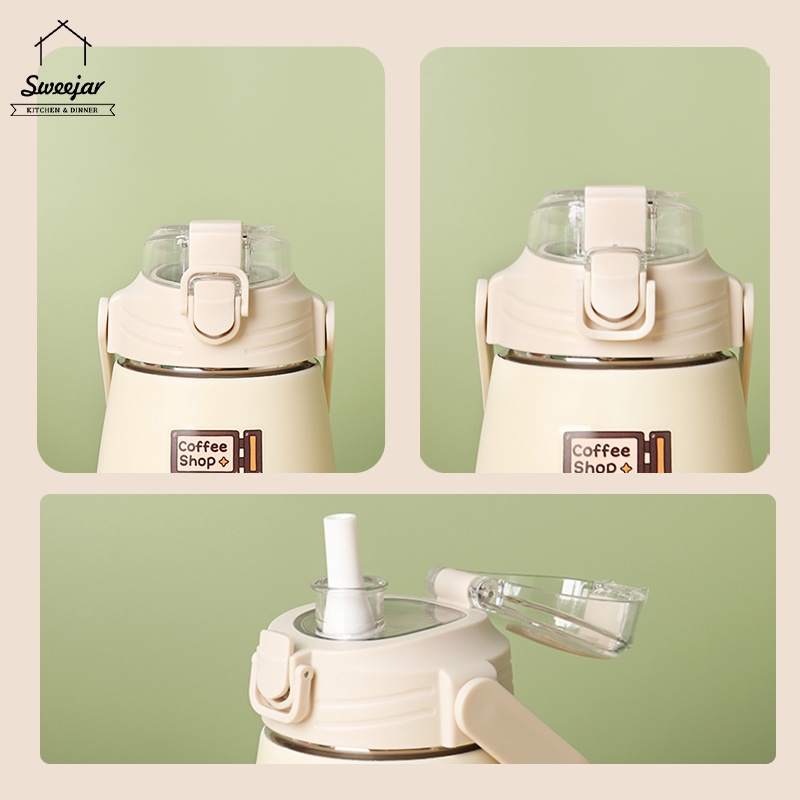 Bình nước giữ nhiệt SWEEJAR bằng thép không gỉ 304 dung tích 1L kèm ống hút và dây đeo tiện dụng