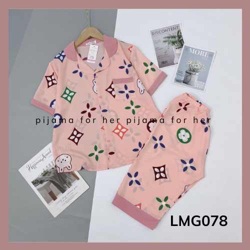 Bộ Pijama ngố Pizama quần lửng hoạ tiết hình tim cực xinh