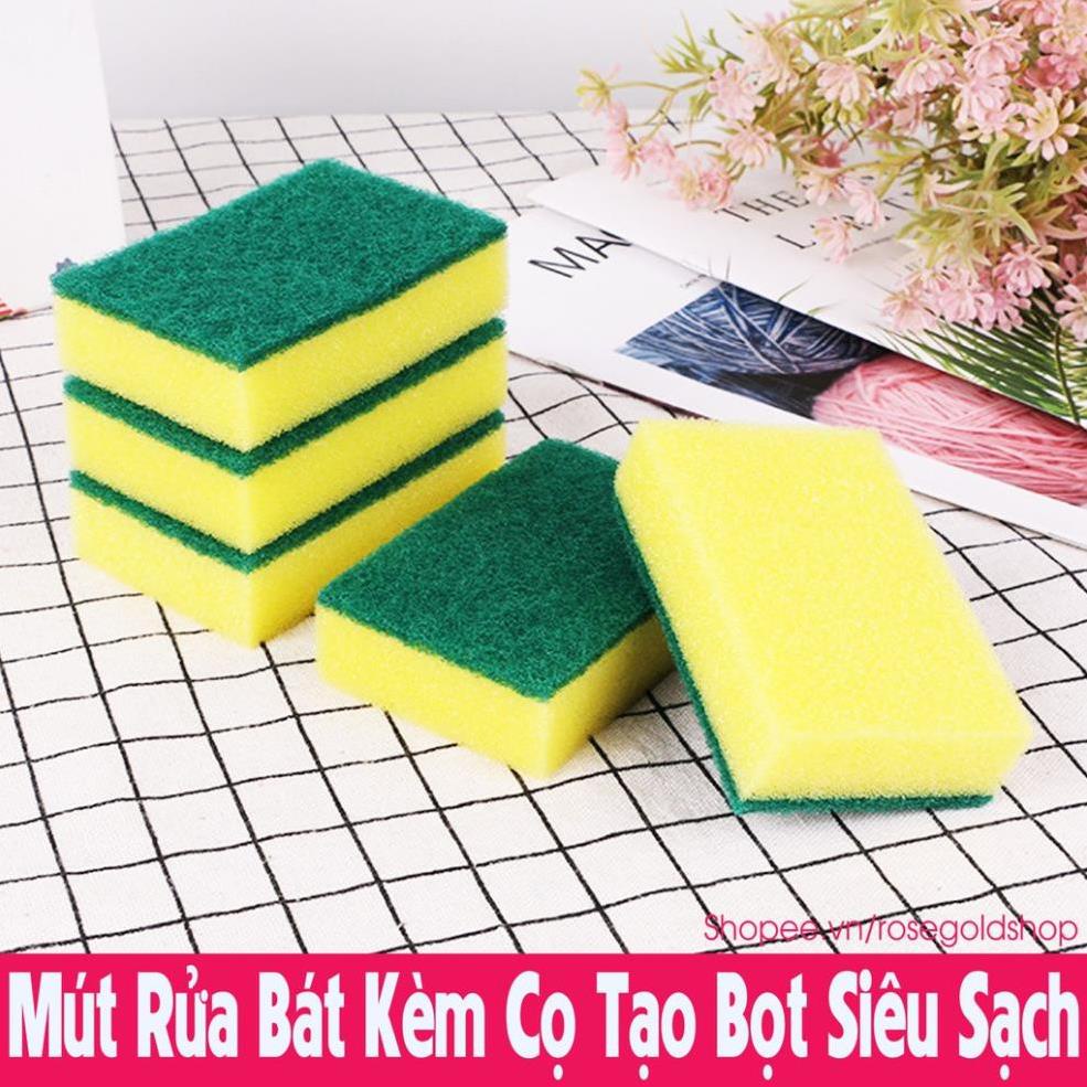 Miếng Cọ Rửa Chén Bát Xanh Vàng Quốc Dân - Miếng Bọt Biển Cọ Rửa Xoong Nồi [Thanh Mai Shop]