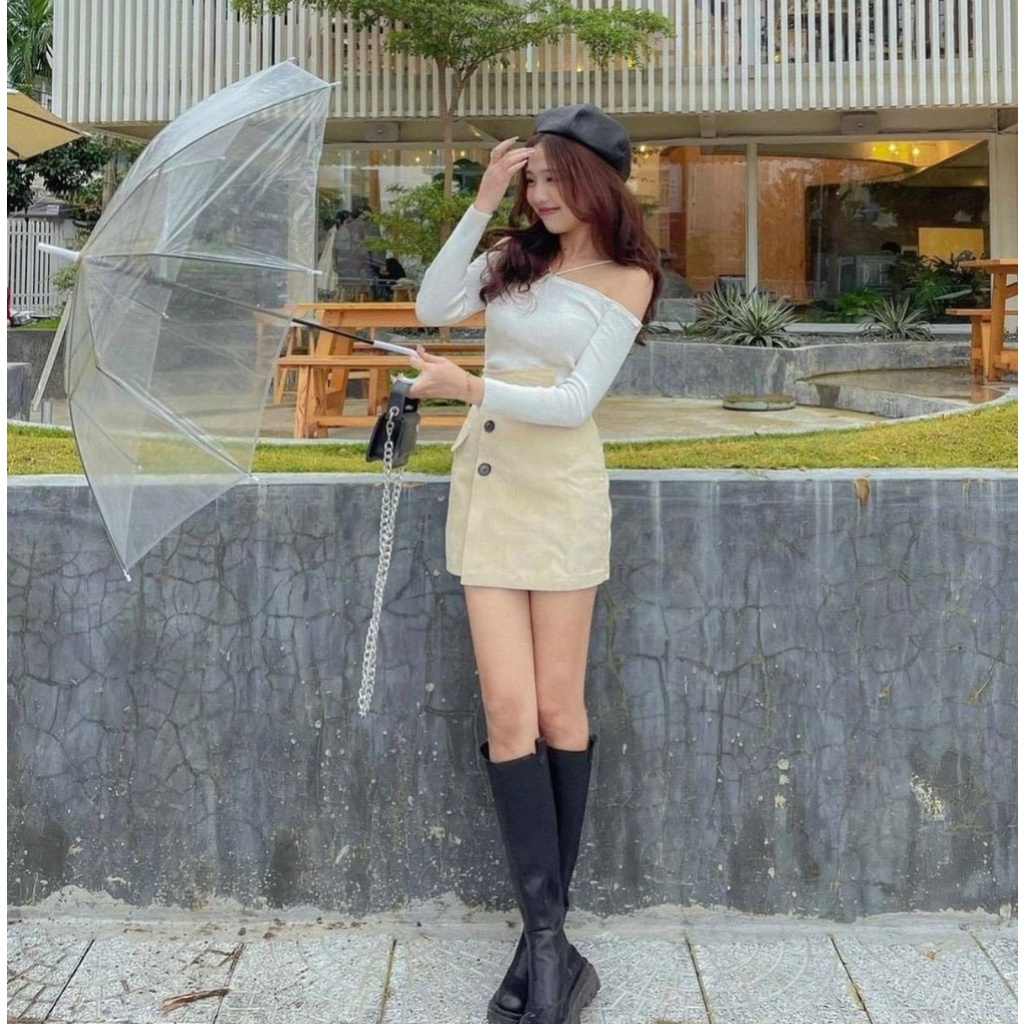 Áo len tăm tay dài HỞ VAI CỔ DÂY YẾM thời trang Hàn Quốc
