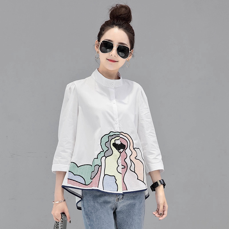 Áo nữ tay dài họa tiết thêu thời trang phong cách Hàn Quốc