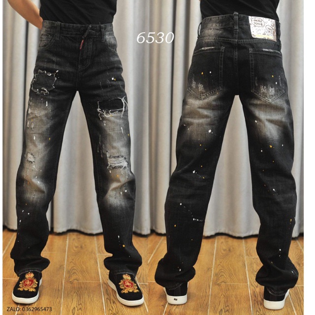 SALE 10.10 . 🔥 Quần Jean nam suông vảy sơn - Quần bò nam suông rách gối cực đẹp 🌺 . . . ⇼ new * : new ' .