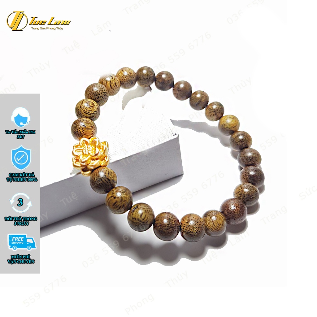 Vòng Gỗ Trầm Hương Tốc Vườn Size 8 Li Hoa Sen Bình An May Mắn- Tuệ Lâm