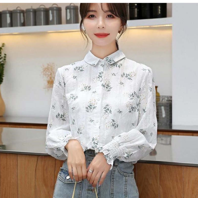 áo sơ mi nữ áo croptop áo sơ mi nữ áo sơ mi áo sơ mi tay ngắn Áo Sơ Mi Tay Dài Ống Loe Dáng Rộng In Họa Tiết Hoa Thời Trang Mùa Thu Hàn Quốc 2022