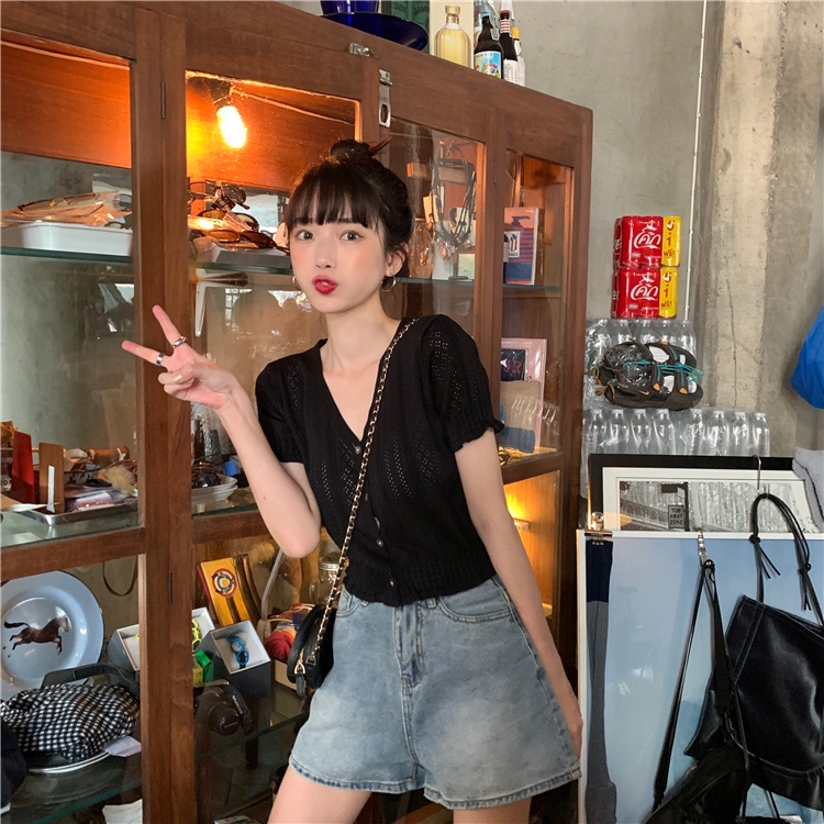 Áo cardigan ZHELIHANGFEI vải dệt kim tay ngắn dáng ôm vừa vặn thời trang mùa hè ngọt ngào cho nữ