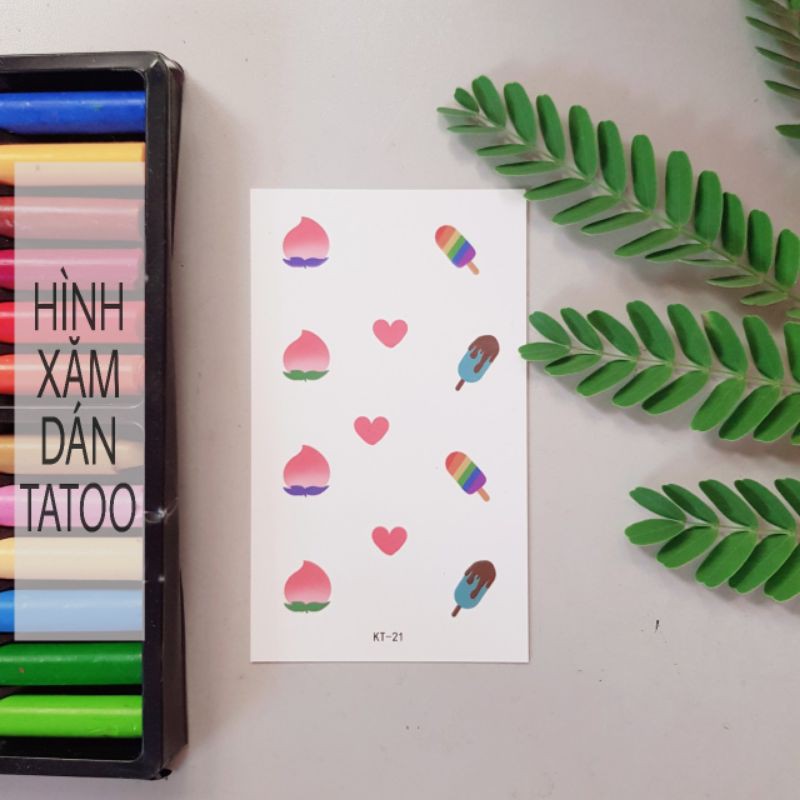 Hình xăm nhí đào tiên, trái tim, que kem kt21. Xăm dán tatoo mini tạm thời, size &lt;10x6cm