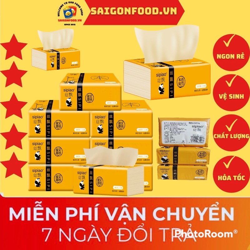 Giấy Ăn Gấu Trúc Sipiao [Thùng 30Góix300Tờ] Loại Xịn Bao Check Chuẩn 3 Lớp Siêu Dai Thấm Hút Ko Bở Nhũng - Hàng Nội Địa