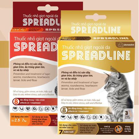 SPREADLINE - Thuốc nhỏ giọt ngoài da phòng và điều trị sán dây, giun tròn, ấu trùng giun tim, ve và bọ nhảy cho mèo