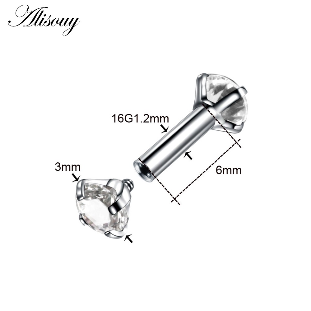 Khuyên xỏ sụn tai đính đá pha lê nhiều màu 16g 1.2x6 x 3mm