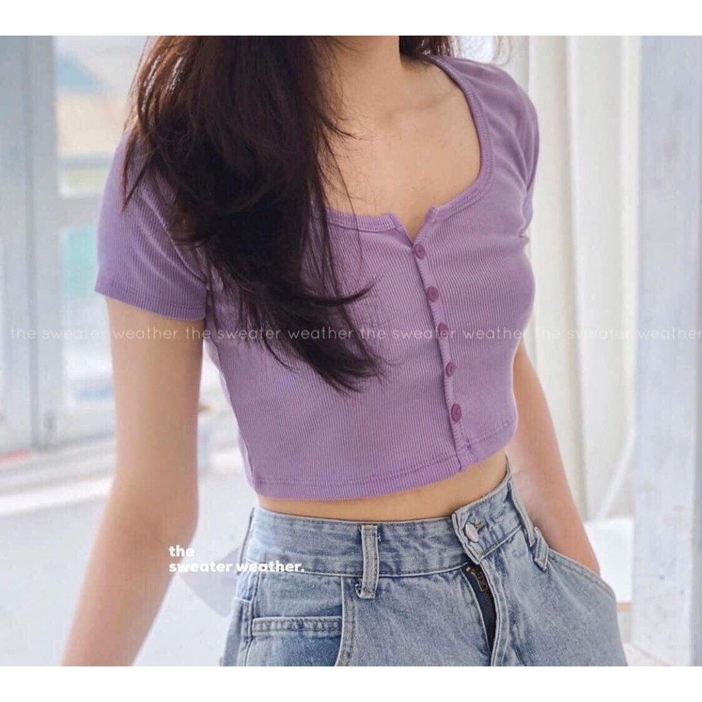Áo tăm TRƠN croptop CỔ TRÒN cài cúc màu(kèm video,ảnh thật)