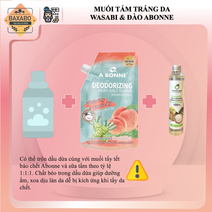 MUỐI TẮM TRẮNG DA A BONNE WHITENING SILKY SALT SCRUB - WASABI & ĐÀO 350GR CÓ VÒI - CHÍNH HÃNG C.A.C THÁI LAN