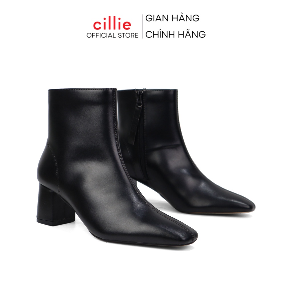 Giày boots nữ cổ thấp mũi vuông thời trang gót vuông 5cm đi làm đi chơi dạo phố Cillie 1222