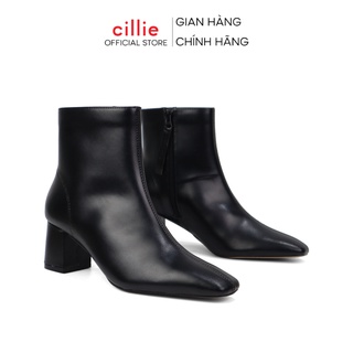 Giày boots nữ cổ thấp mũi vuông thời trang gót vuông 5cm đi làm đi chơi dạo phố Cillie 1222