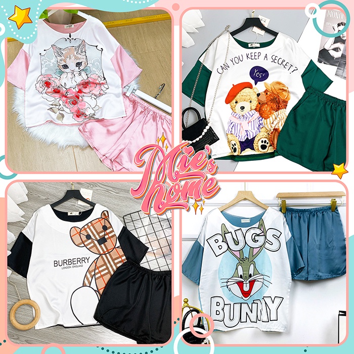 Đồ bộ nữ mặc nhà,bộ đùi lụa cổ tròn-Mie