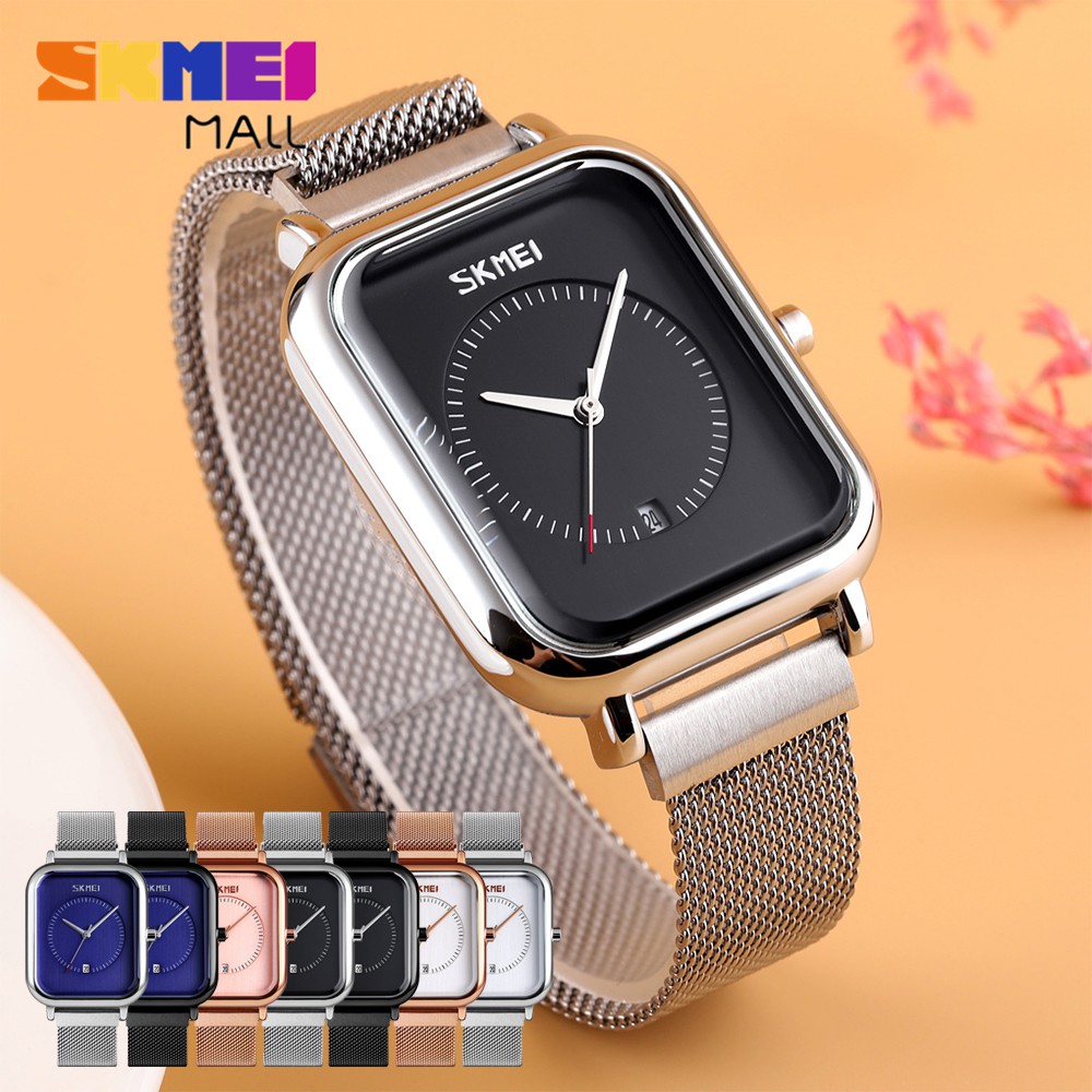 Đồng Hồ Quartz SKMEI 9207 Thiết Kế Mặt Gương Cong Dây Thép Không Gỉ Chống Thấm Nước 30m