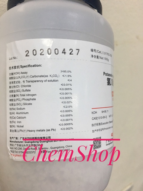 50g Hợp chất tinh khiết phân tích Kali hydroxit (potassium hydroxide)