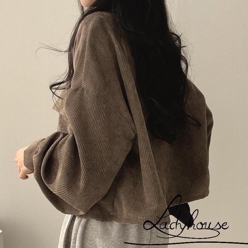 Áo Khoác Sơ Mi Ngắn Cài Nút Tay Dài Màu Trơn Có Túi Thời Trang Mùa Thu Cho Nữ