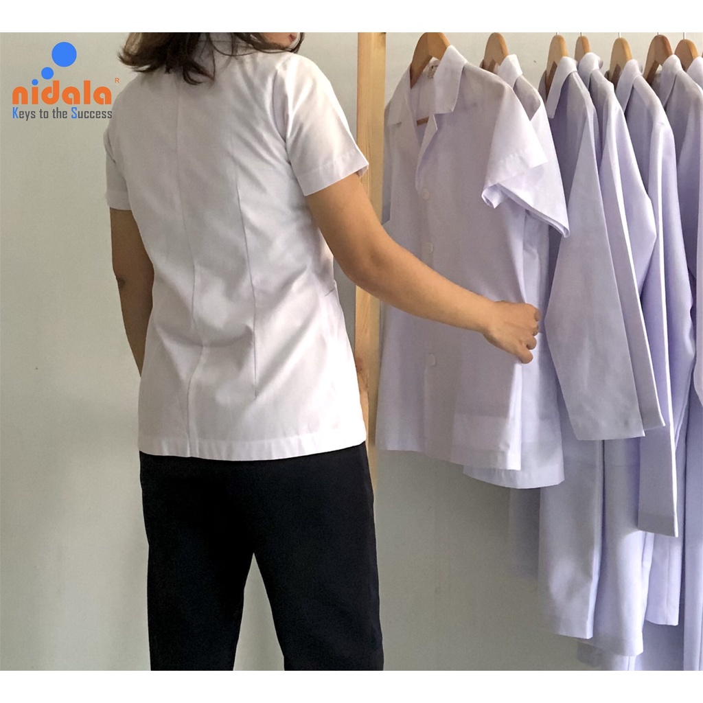 Áo blouse Nữ tay ngắn, dáng ngắn dược sĩ, y tá, điều dưỡng Nidala đường may đẹp, sắc xảo