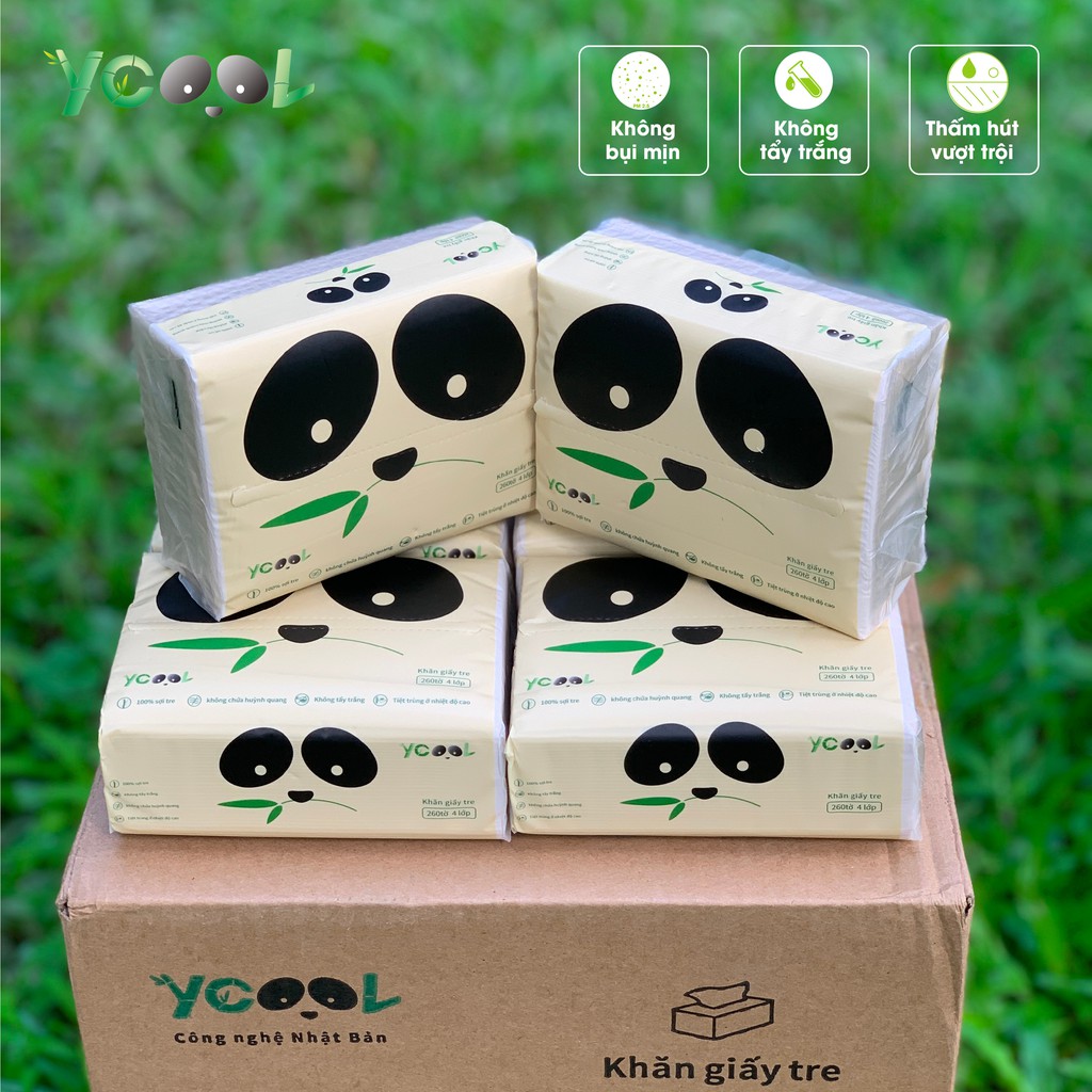 Giấy ăn gấu trúc khăn giấy tre YCOOL 1 thùng 30 gói 260 tờ/4 lớp Ycool03