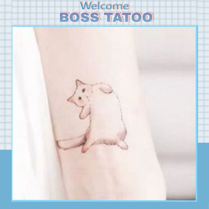 Hình xăm tatoo mèo ú lười h23.Xăm dán tatoo mini tạm thời, size &lt;10x6cm