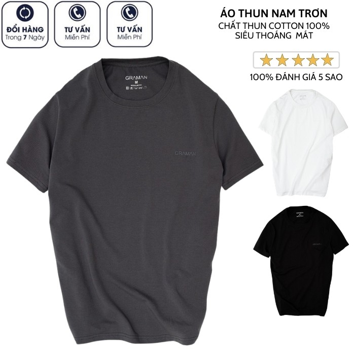 Áo thun nam cổ tròn vải Cotton 100% co giãn, thoáng mát, form regular fit GRAMEN