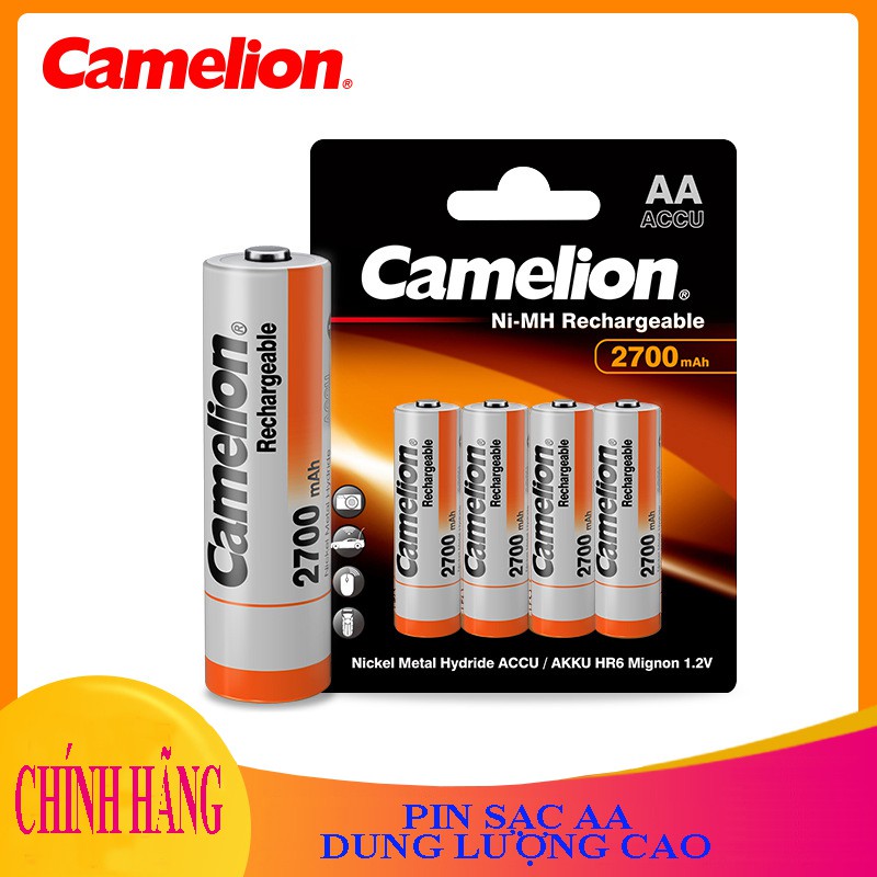 Bộ 4 pin sạc AA Camelion MẪU MỚI 2700mAh, pin chuyên dụng cho camera, micro...
