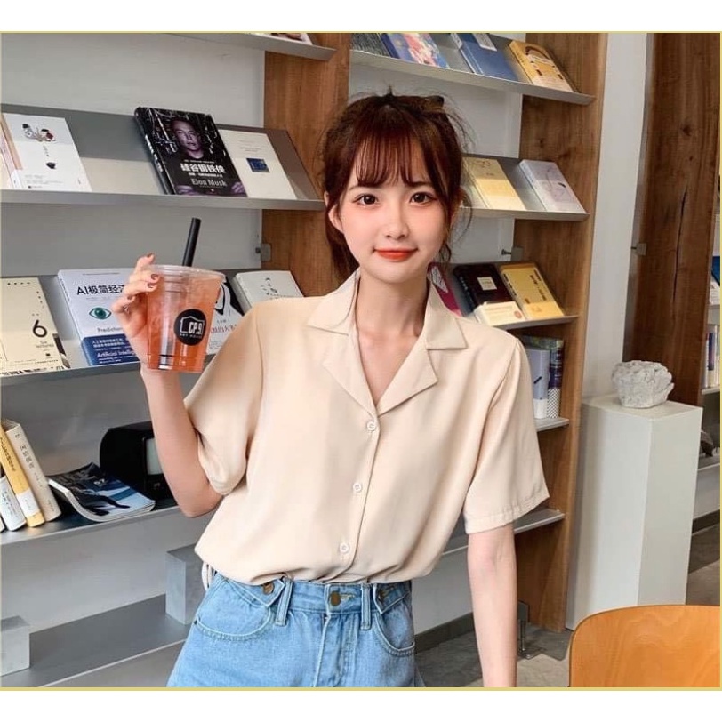 Áo sơ mi tay ngắn cổ vest nữ kiểu form rộng đẹp hàn quốc cộc tay vintage ulzzang - AK0001 | steven.factory