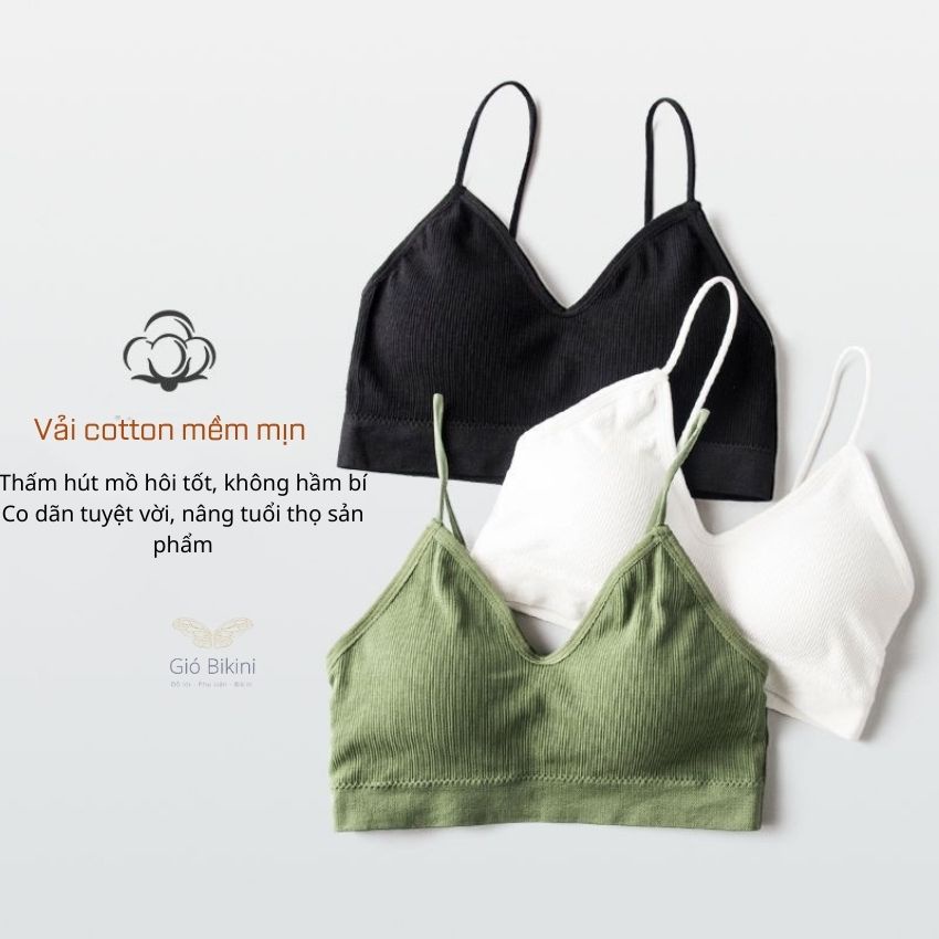 Áo Bra cotton gân màu trơn đơn giản. Áo croptop hai dây sợi bún thời trang, nhẹ nhàng, nữ tính