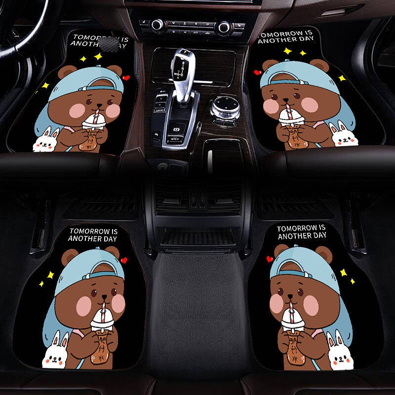 Thảm để chân da lộn chống trơn trượt trên ô tô hình hoạt hình dễ thương đa năng dễ vệ sinh