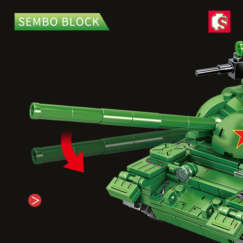 Đồ chơi Lắp ráp Xe tăng hạng trung Type 59, Sembo Block 203105 Mideum Tank, Xếp hình thông minh
