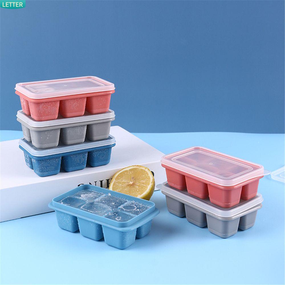 LETTER Summer 6 Grids Ice Mould Kitchen Tool Drink Cooling Ice Cube Maker Party Home Fast Cool Gadget DIY Bar Tools Beer Coffee Chiller Soft Silicone Mold With Lid/Multicolor
