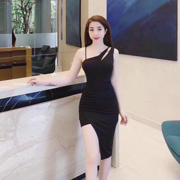 Đầm body dự tiệc lệch vai tà cao thấp sang trọng + Ảnh thật 👗 ྇!