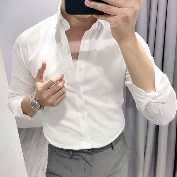 Áo Sơ Mi Trắng Vải Lụa Nến Không Nhăn Thời Trang Cao Cấp.Áo Sơ Mi Nam Công Sở ,Sơ Mi Nam Trơn | BigBuy360 - bigbuy360.vn
