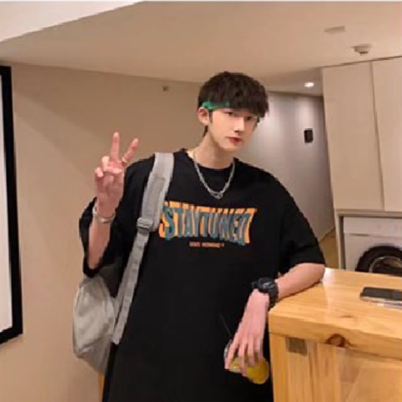 Áo Thun Dáng Rộng In Chữ Phong Cách Hip Hop Nhật Bản Cá Tính Cho Nam