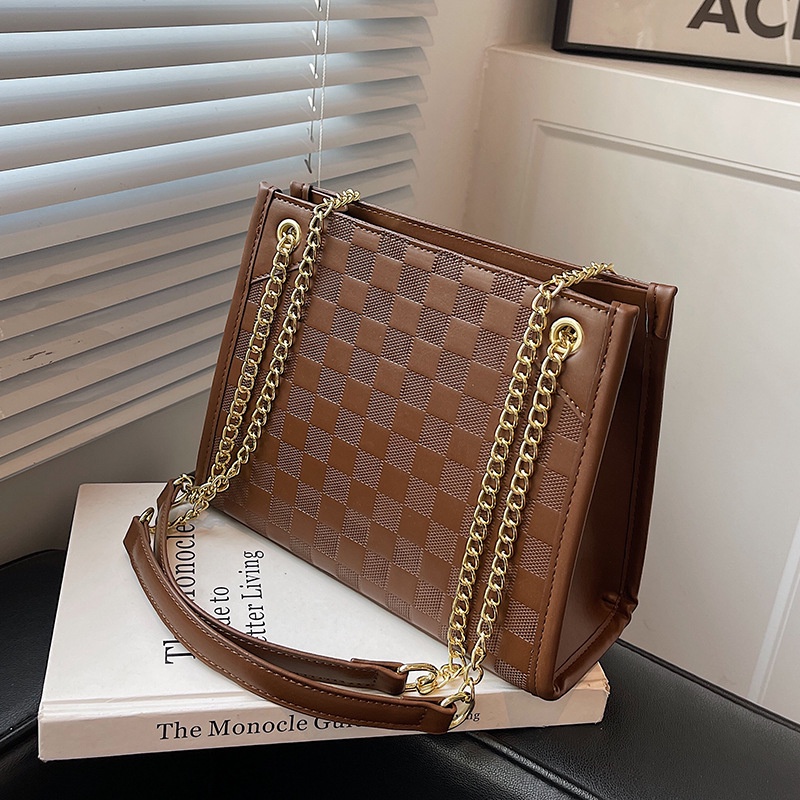 Túi đeo vai IELGY họa tiết sọc caro phối dây xích thời trang cao cấp cho nữ