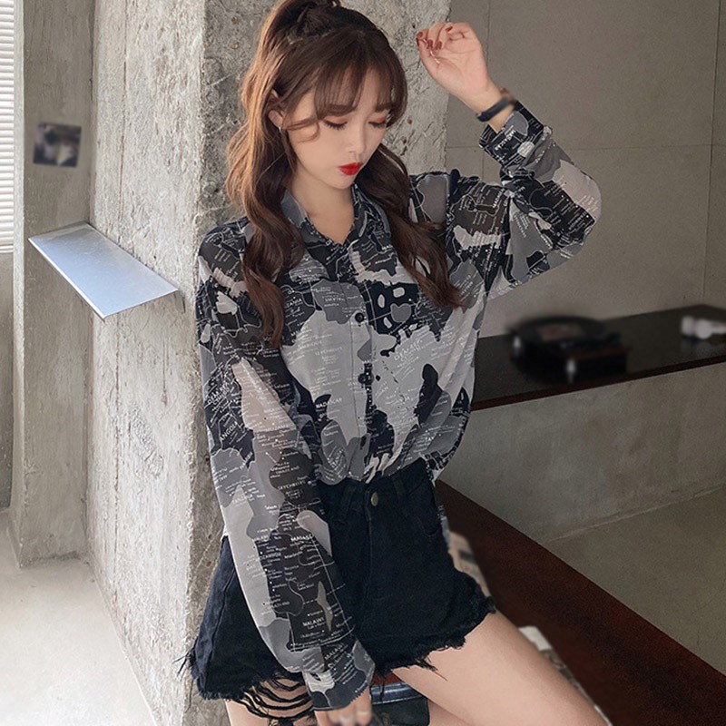 Áo sơ mi dài tay họa tiết retro thời trang Hàn Quốc | BigBuy360 - bigbuy360.vn