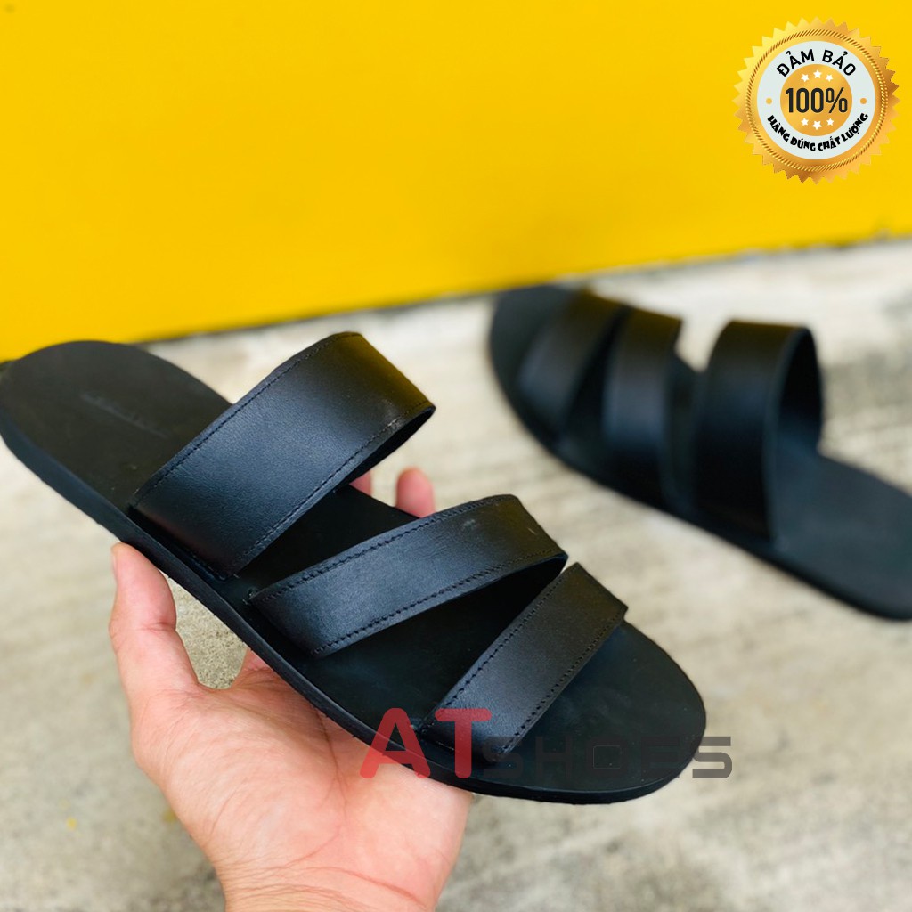 Dép Sandal Nam Atshoes Dép Da Bò Thật Đế Cao Su Chống Trơn Trượt XDSG201 (Đen - Nâu)