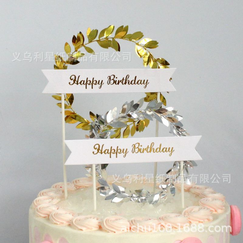 Vòng nguyệt quế Happy birthday trang trí bánh kem, bánh sinh nhật