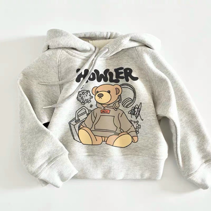 Áo đôi mẹ bé hoodie nỉ bông xám hình gấu BINSHOUSE | BigBuy360 - bigbuy360.vn