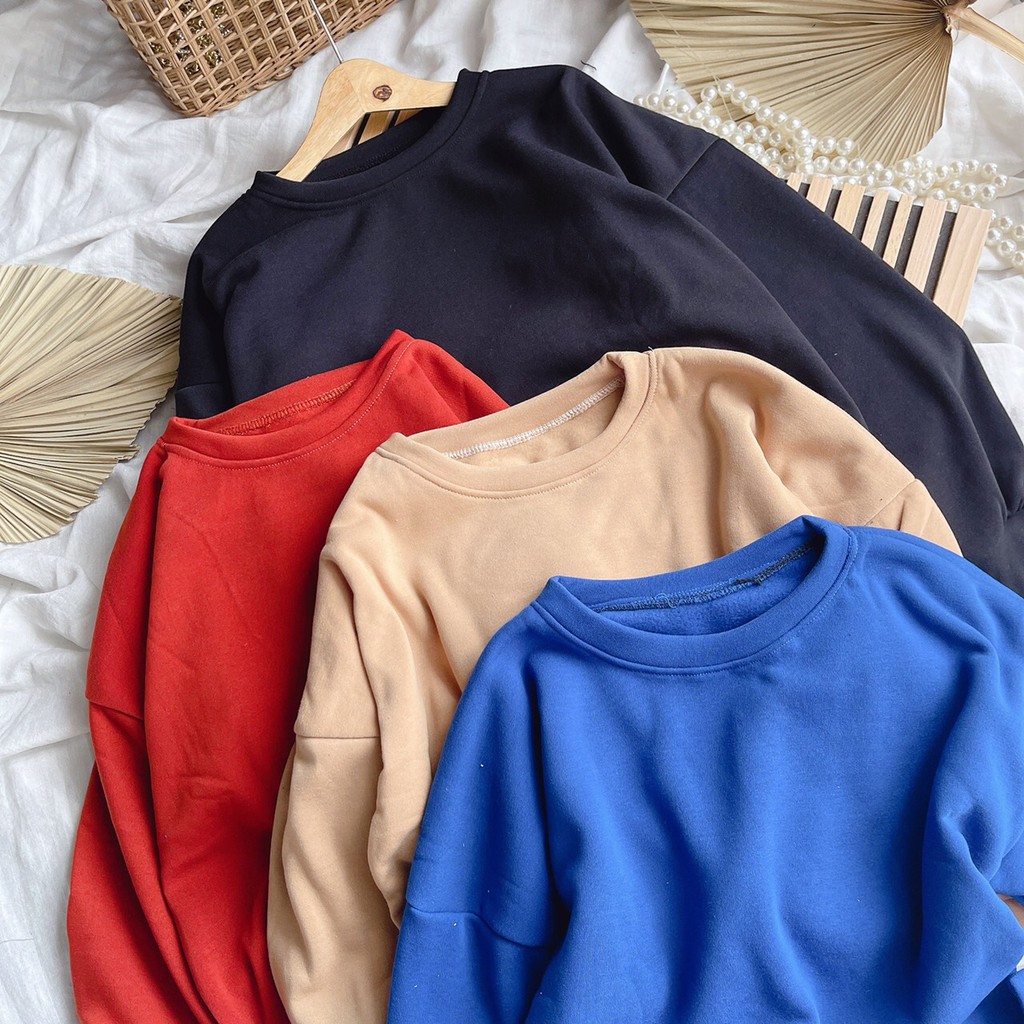 Áo Nữ, Áo Nỉ Form Rộng, Áo Sweater Trơn Nỉ Form Rộng 4 Màu Xinh Xắn (Kèm Ảnh Thật). | BigBuy360 - bigbuy360.vn