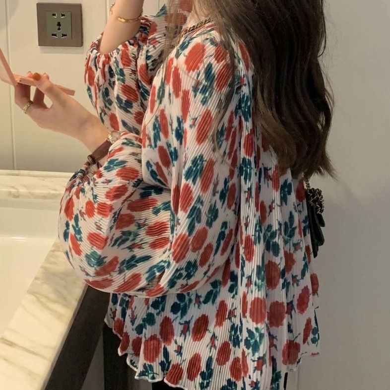 Áo Sơ Mi chiffon Dáng Rộng In Họa Tiết Hoa Phong Cách Hàn Quốc Thời Trang