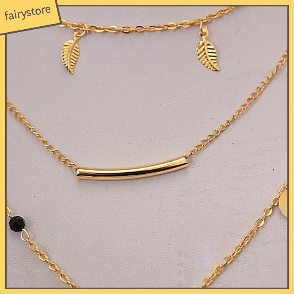 Vòng Cổ Nhiều Lớp Mặt Tròn Hình Chiếc Lá Thời Trang