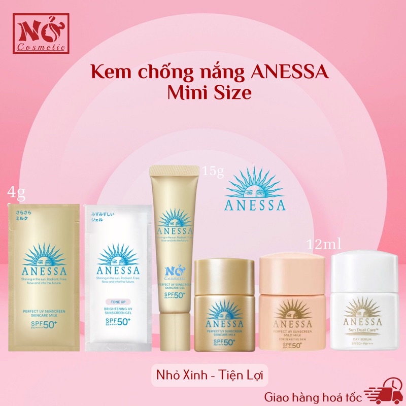 Kem Chống Nắng Anessa Perfect UV Mini 12ml spf50++++Nhật Bản Anessa mini size Sữa 4ml, 12ml, 15ml Anessa gói