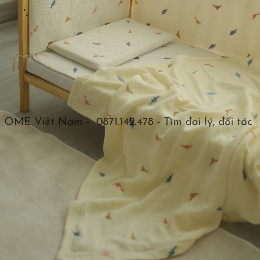 Set chăn gối đa năng - gối rãnh thoáng, chăn 4 mùa vải xô muslin chính hãng OME x Sishi
