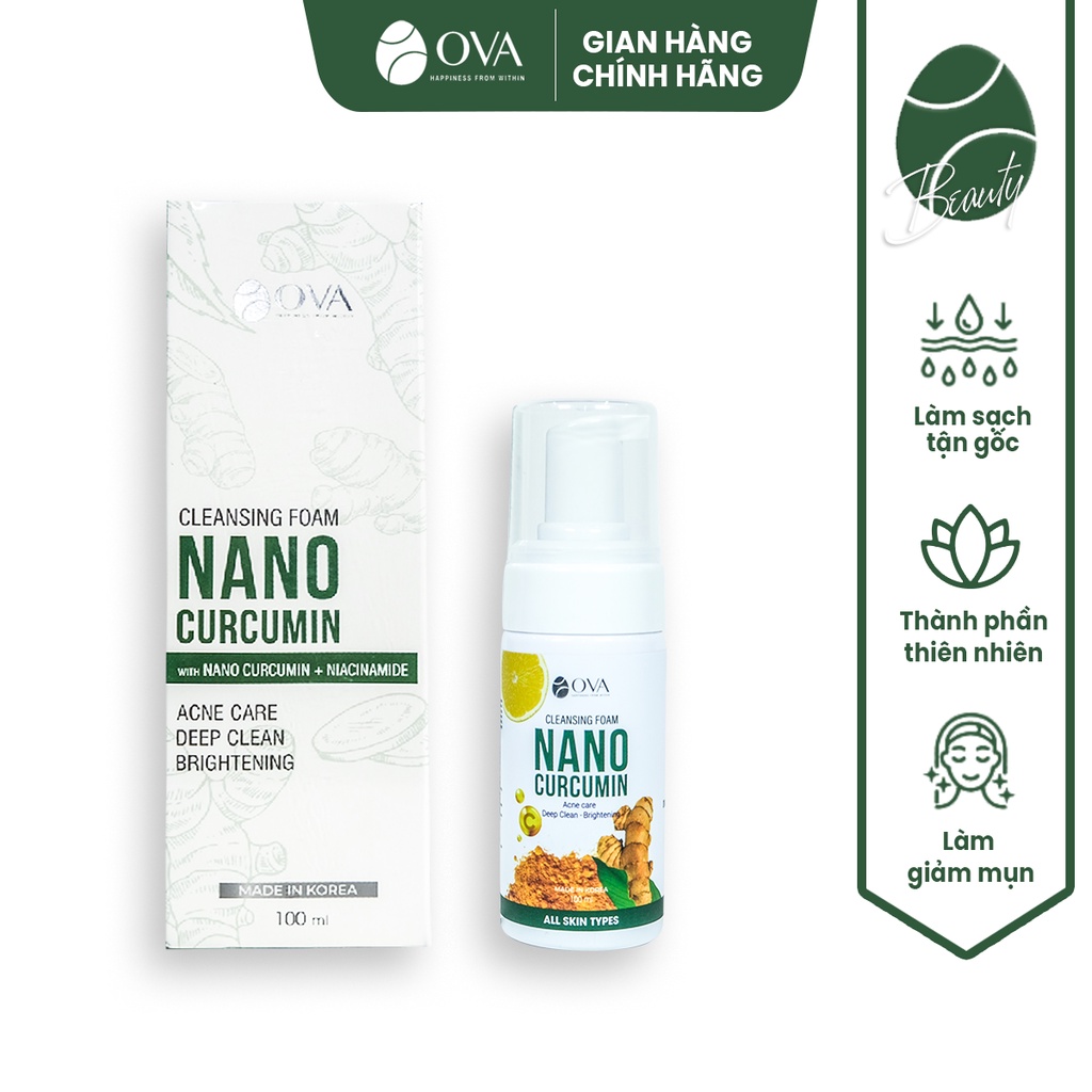 Sữa rửa mặt nghệ tạo bọt Nano Curcumin 100ml ngừa mụn trứng cá cho da mặt dầu, làm sạch sâu, hết mụn ẩn, cám, đầu đen.