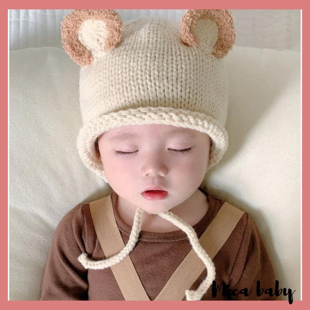 Mũ nón len cho bé kiểu dáng tai chuột viền bông xù đáng yêu ML196 Mica baby