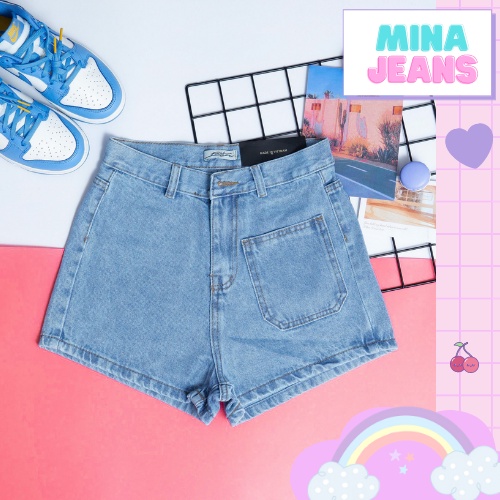 Quần Sọt Jean Trơn Túi Vuông Basic Nữ Chuẩn Ôm Body