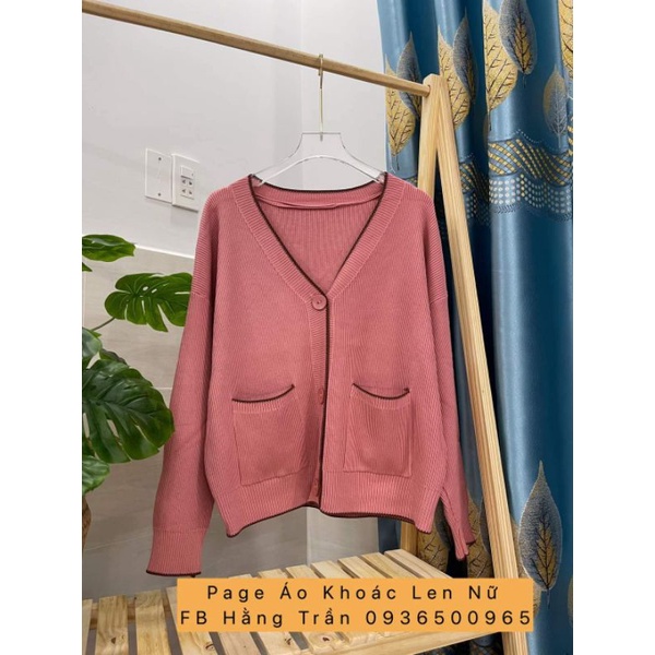 Áo khoác len cardigan cổ tim viền from rộng chất mịn CC.