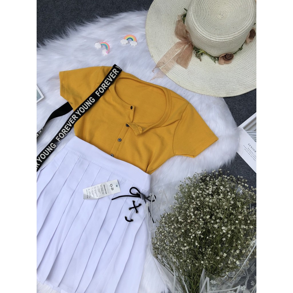 ÁO THUN CROPTOP ÔM BODY TRƠN GÀI NÚT 51